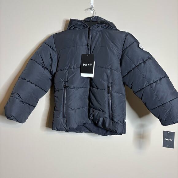 NWT DKNY Boys' Sherpa Hood Insulated Jacket Charcoal Black Size 7 - Picture 3 of 9
